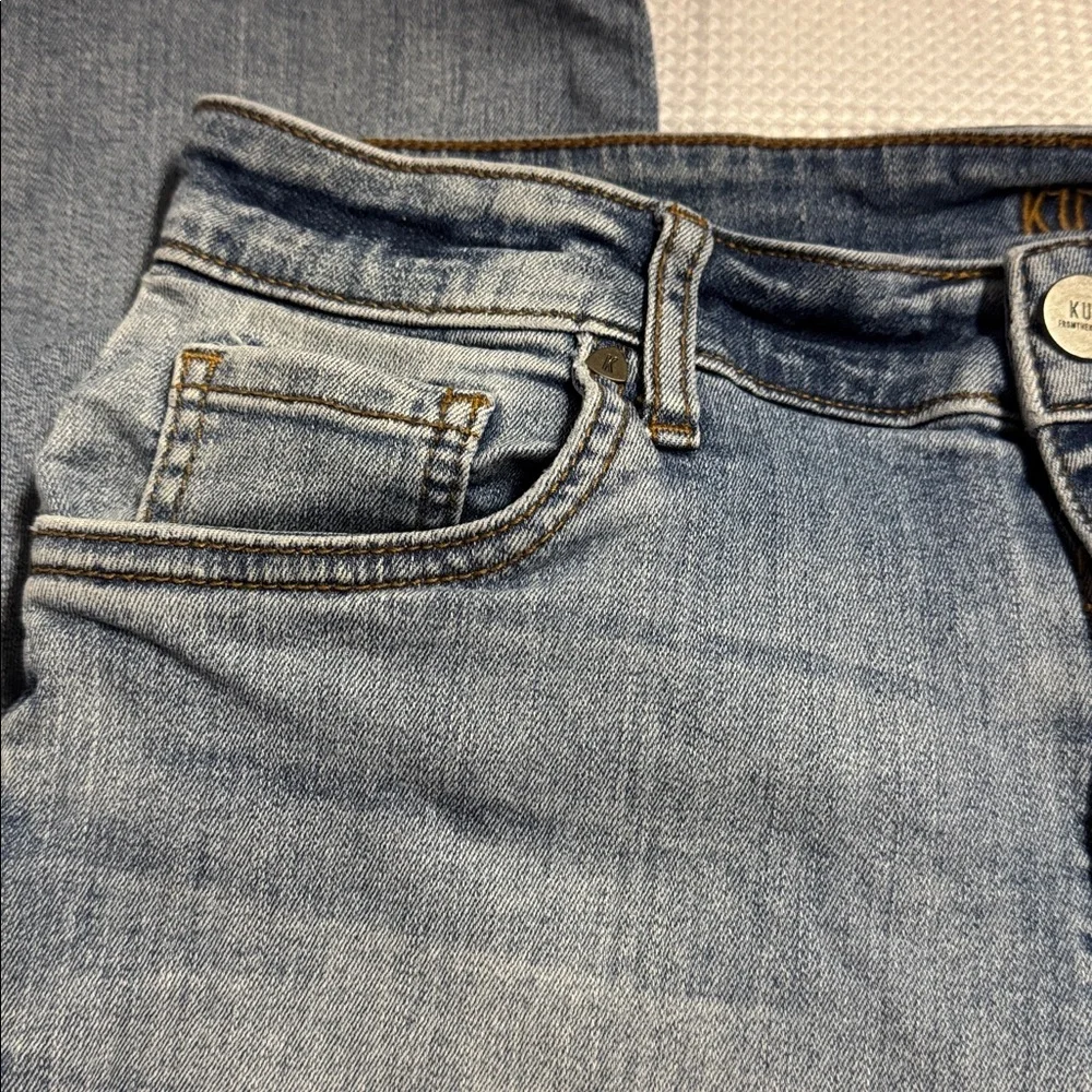 Kut From The Kloth High Rise Crop Straight Leg Jeans Light Distressed Wash Sz 10 - Picture 5 of 16